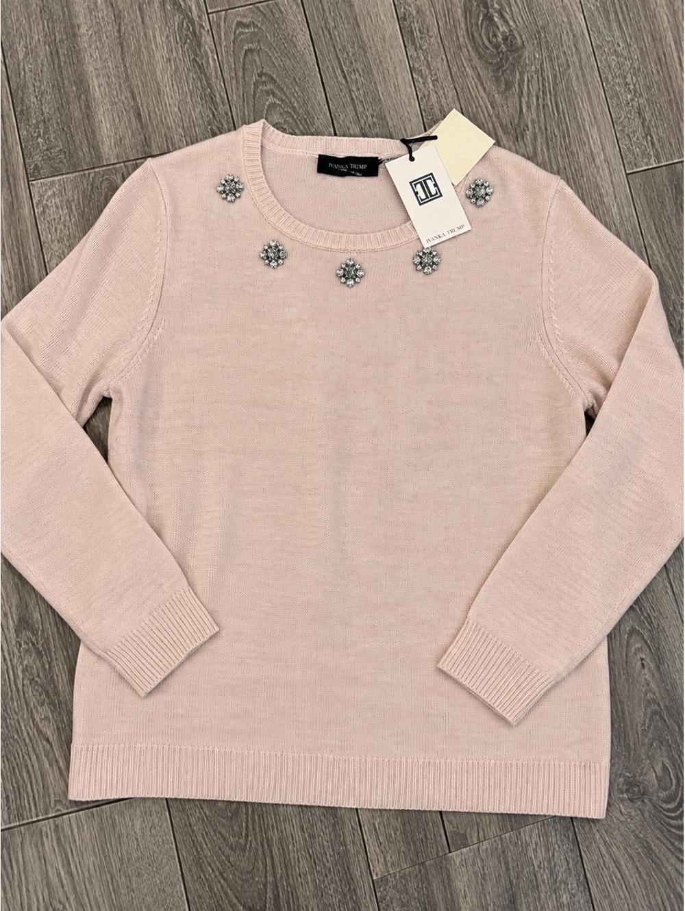 Ivanka Trump NWT XL Pink Jeweled Rhinestone Embellished Sweater MSRP $89